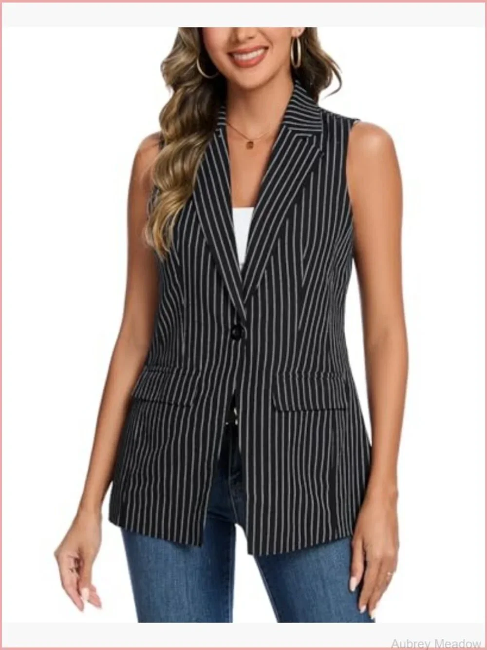 Sleeveless Blazer Vest Jacket Fully Lined Notched Lapel Button Front Long